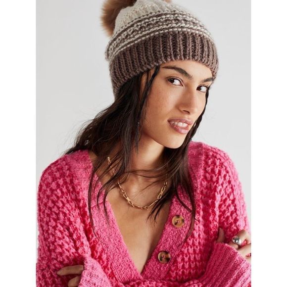 New Free  People Slope Stripe Pom Beanie - Picture 1 of 6